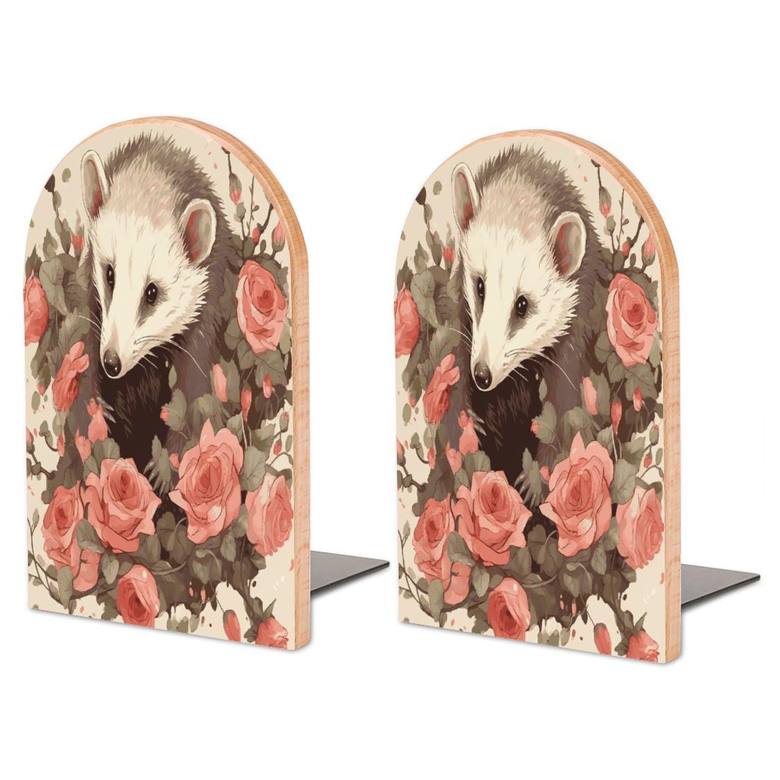 Sujetalibros decorativos Opossum and Roses para organizar estanterías de salón u oficina
