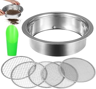 Soil Sifting Pan, Garden Soil Sifter Kit, Stainless Steel Mesh Sieve Set with A Bonsai Scoop Plus Sieve Meshes of 5 Sizes (0.04-0.48) Intended for Composting, Dirt