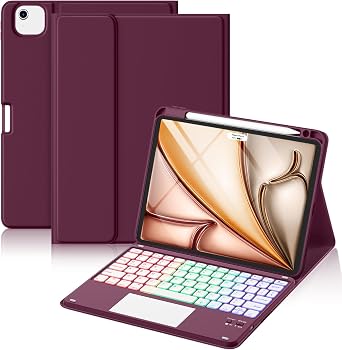 Hamile for iPad Air 11 Inch & Air 5th 4th Generation Case with Keyboard - Multi-Touch Trackpad, 7 Colors Backlit, Detachable Stain Proof Folio Cover for iPad Pro 11-in 4th 3rd 2nd 1st Gen, Mulberry