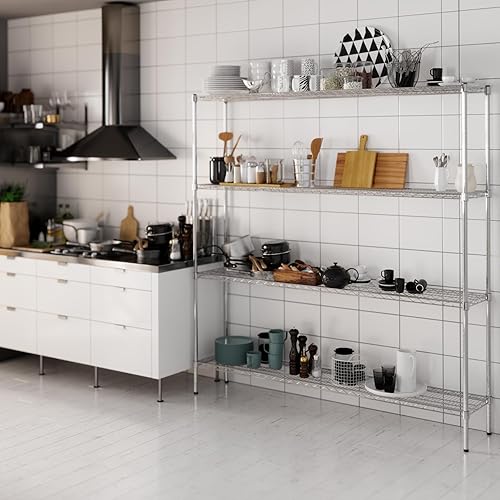 Miniatura 470 de Kit de estantería de alambre cromado de 4 niveles de 24 pulgadas de profundidad x 24 pulgadas de ancho x 64 pulgadas de alto Unidad de estante