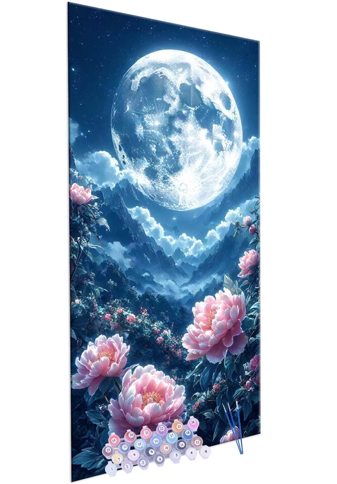 Pintura por Números para Adultos, 70x140cm Acrílica Pintura por Números para Niños Adultos Principiantes Pintura con 3 Pinceles Acuarela Luna peonía Paint by Number Niños Decoración del hogar R983