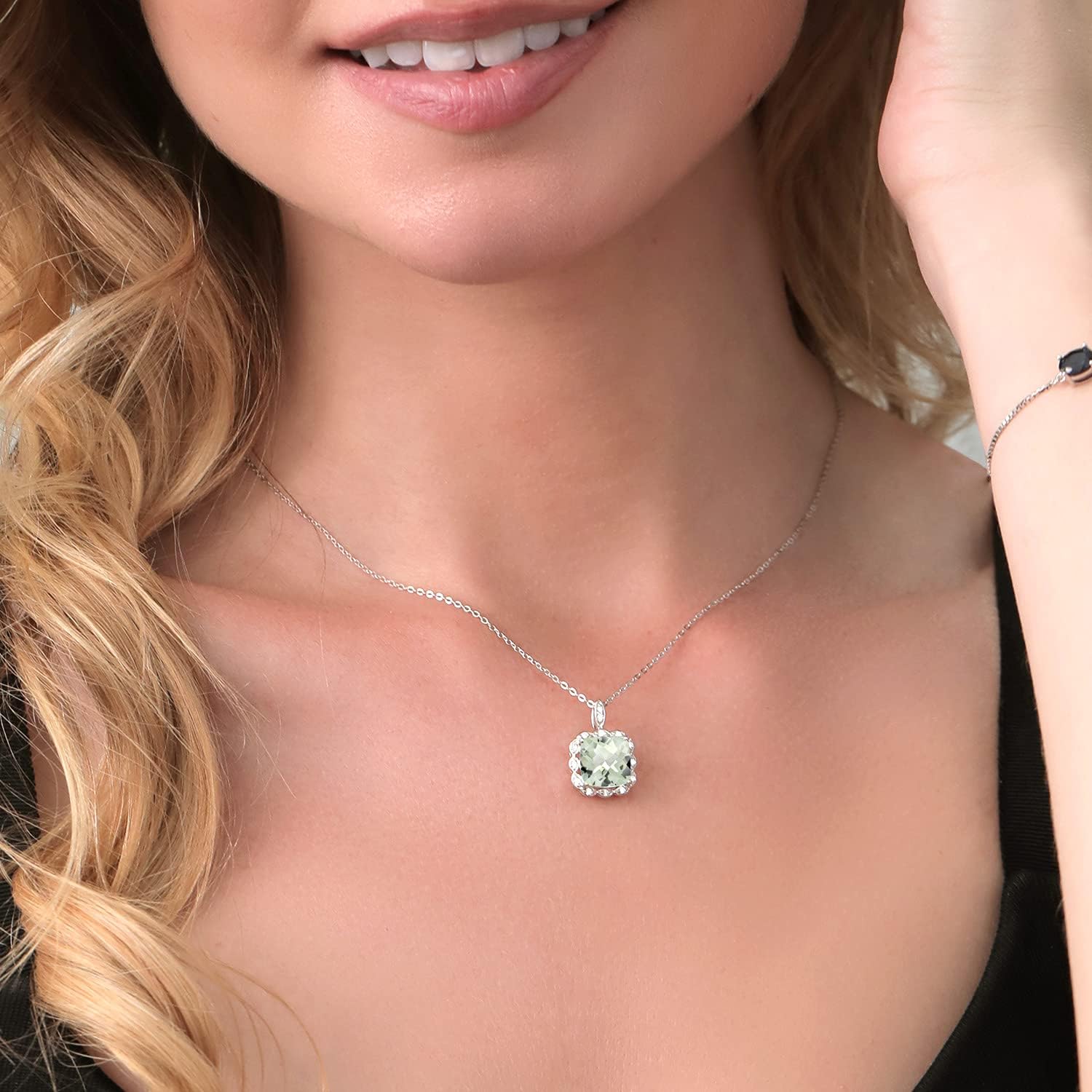 Gem Stone King 3-5 Cttw Gemstone Birthstone Halo Pendant Necklace for Women | 925 Sterling Silver | 10MM Cushion | With 18 Inch Silver Chain | Fine Jewelry Gifts for Her Mom Women Wife - Image 3