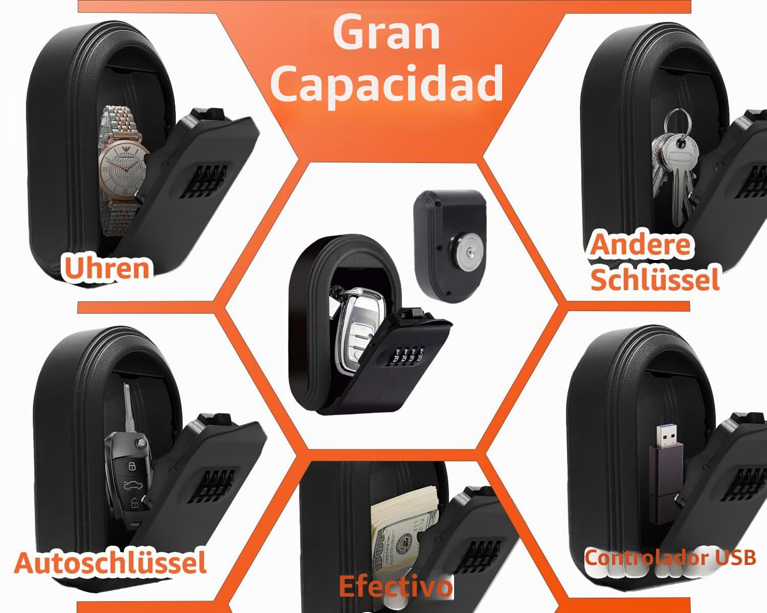 Caja de Seguridad para Llaves de Coche Magnéticas con Combinación de 4 Dígitos, Caja Fuerte para Llaves Resistente a la Intemperie y al óxido, Armarios de Llaves Montada en la Pared