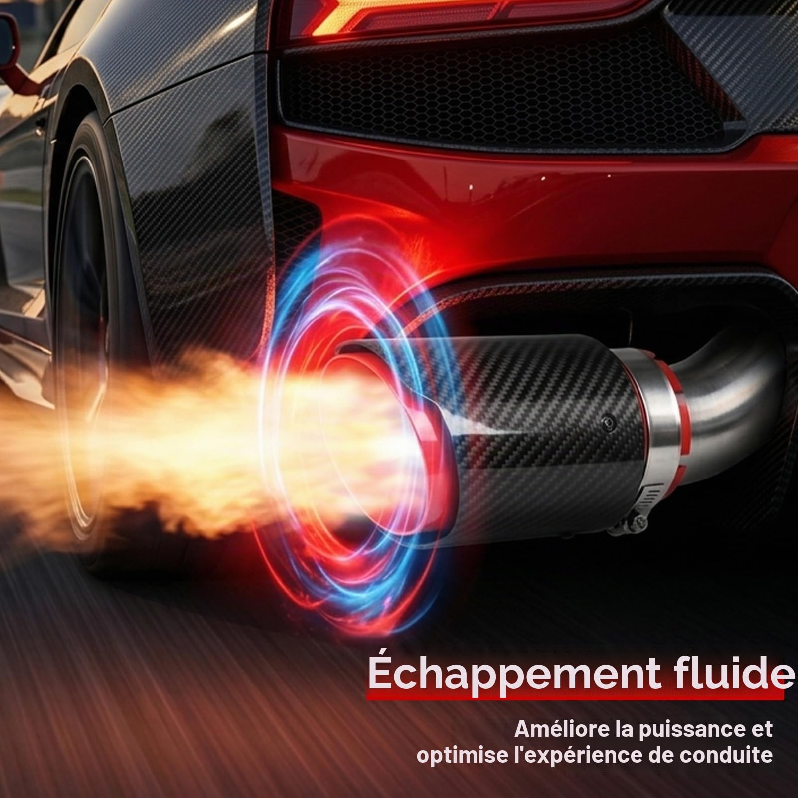 Gorge Arrière de Voiture 163mm/6,4 po, Embout D'échappement Universel en Fibre de Carbone Rouge Brillant Droit Entrée 63mm/2,5 po Sortie Simple 89mm/3,5po Embout Tube D'échappement Droit