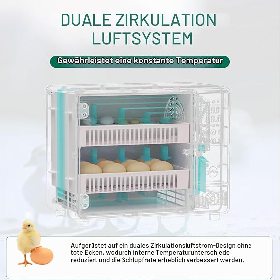 Fully Automatic Incubator for 24 Eggs with Reversible Function Automatic incubator with temperature control and adjustable egg holder for chickens ducks and pigeon eggs