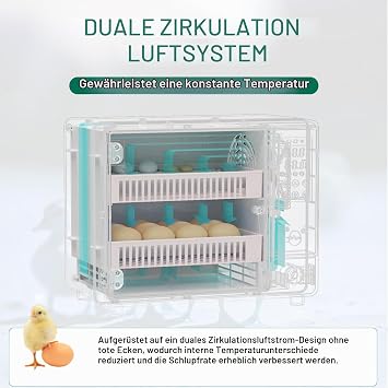 Fully Automatic Incubator for 24 Eggs with Reversible Function Automatic incubator with temperature control and adjustable egg holder for chickens ducks and pigeon eggs