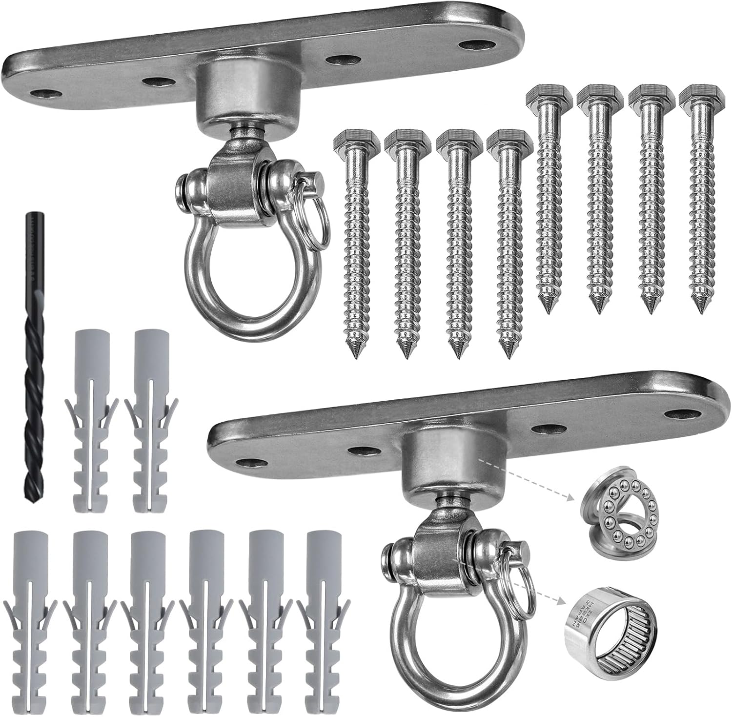 2 of Heavy Duty Stainless Swing Hanger with Smooth Swing Bearings 180°+360°, 1500 lb Capacity for Indoor Outdoor Playground Yoga Hammock Chair Sandbag Porch Swing Bag