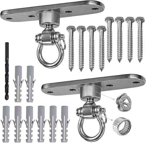 Vista 7 de Colgador de columpio de acero inoxidable resistente con rodamientos lisos de 180 ° + 360 °, capacidad de 1500 libras, hamaca de yoga, bolsa