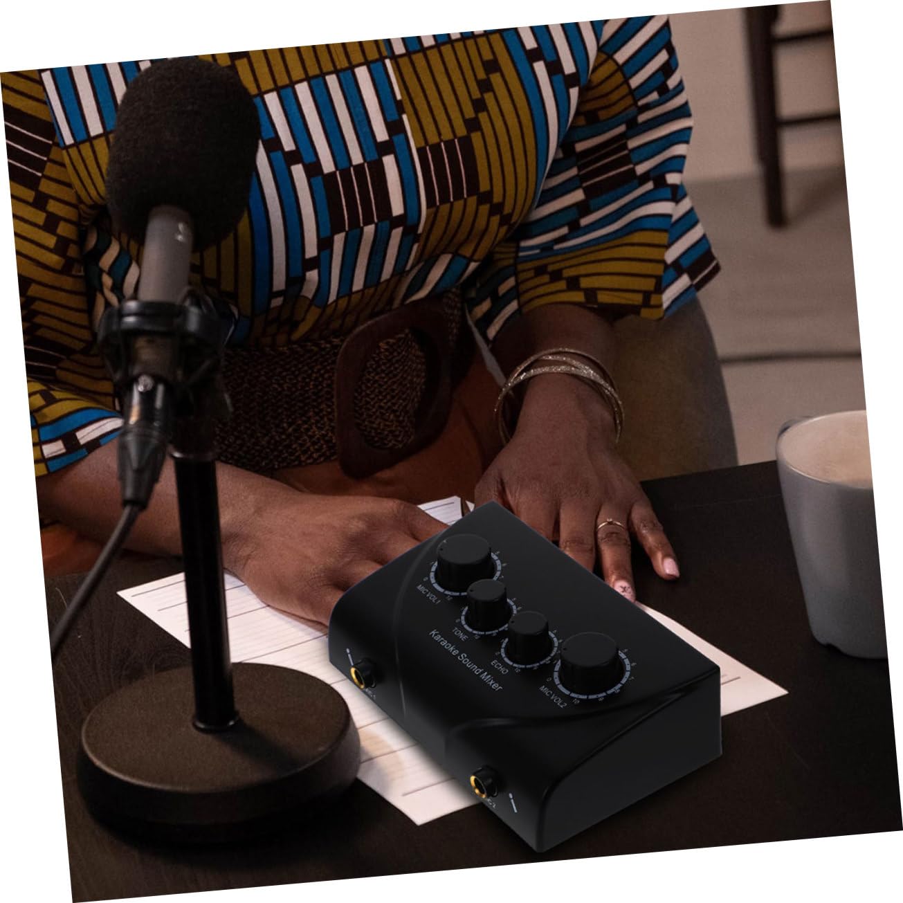 Mixer Audio Karaoke a Doppio Ingresso Microfono Nero | Cavo Incluso, Adattatore di Alimentazione, Abs con Componenti in Rame, per Sale Ktv e Aziende