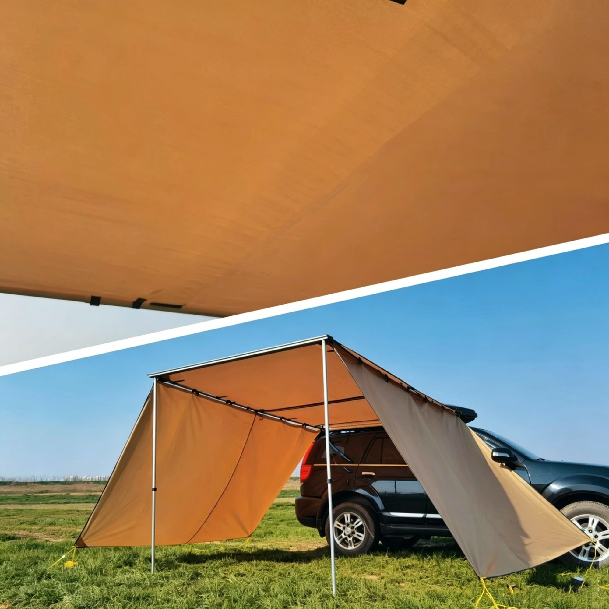 Parete Estensiva per Tendalino di Veicolo, Parete per Tenda Auto in Tessuto Oxford 420D Resistente allo Strappo, Pannello Impermeabile UPF 50+ per Campeggio(Beige,250x200cm/8.2x6.6ft)