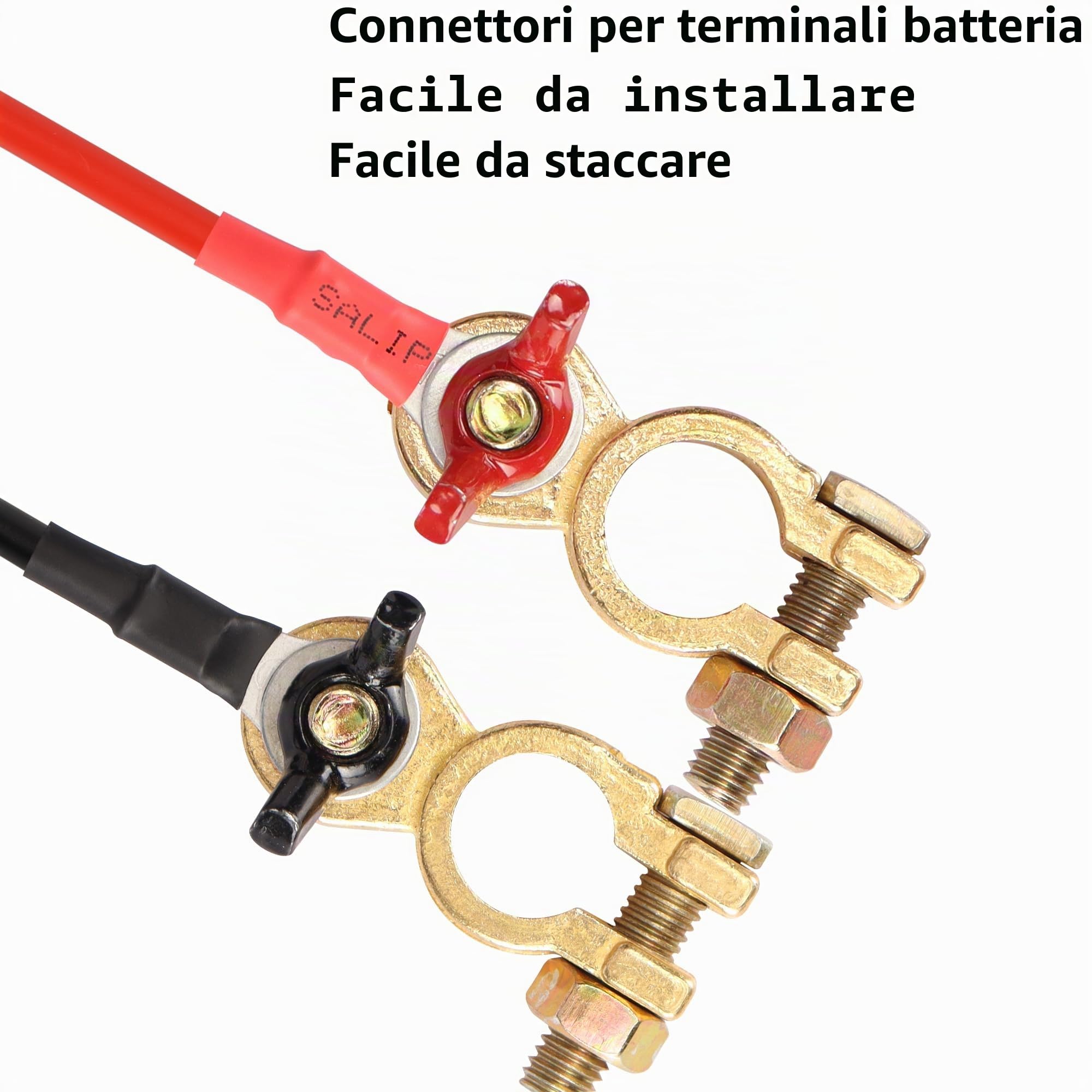 CERRXIAN 1 coppia di connettori terminali batteria, cavi da 10AWG, conduttori in lega di rame rosso e nero, morsetti con attacco a dado M8 per auto, marino, solare, camper, moto