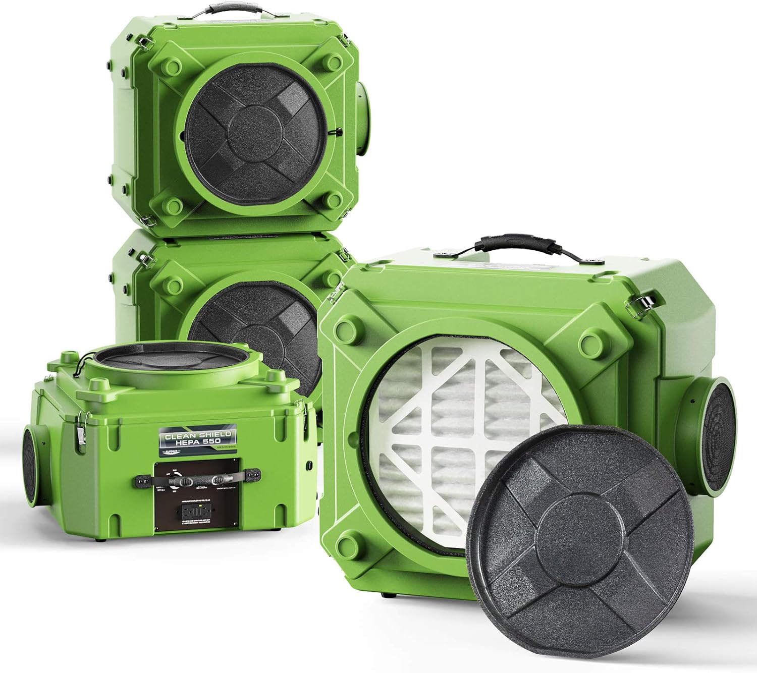 ALORAIR CleanShield HEPA 550 Industrial Commercial HEPA Air Scrubber for Damage Restoration, cETL Listed, GFCI Outlet, 10 Years Guarantee, Green(Pack of 4)