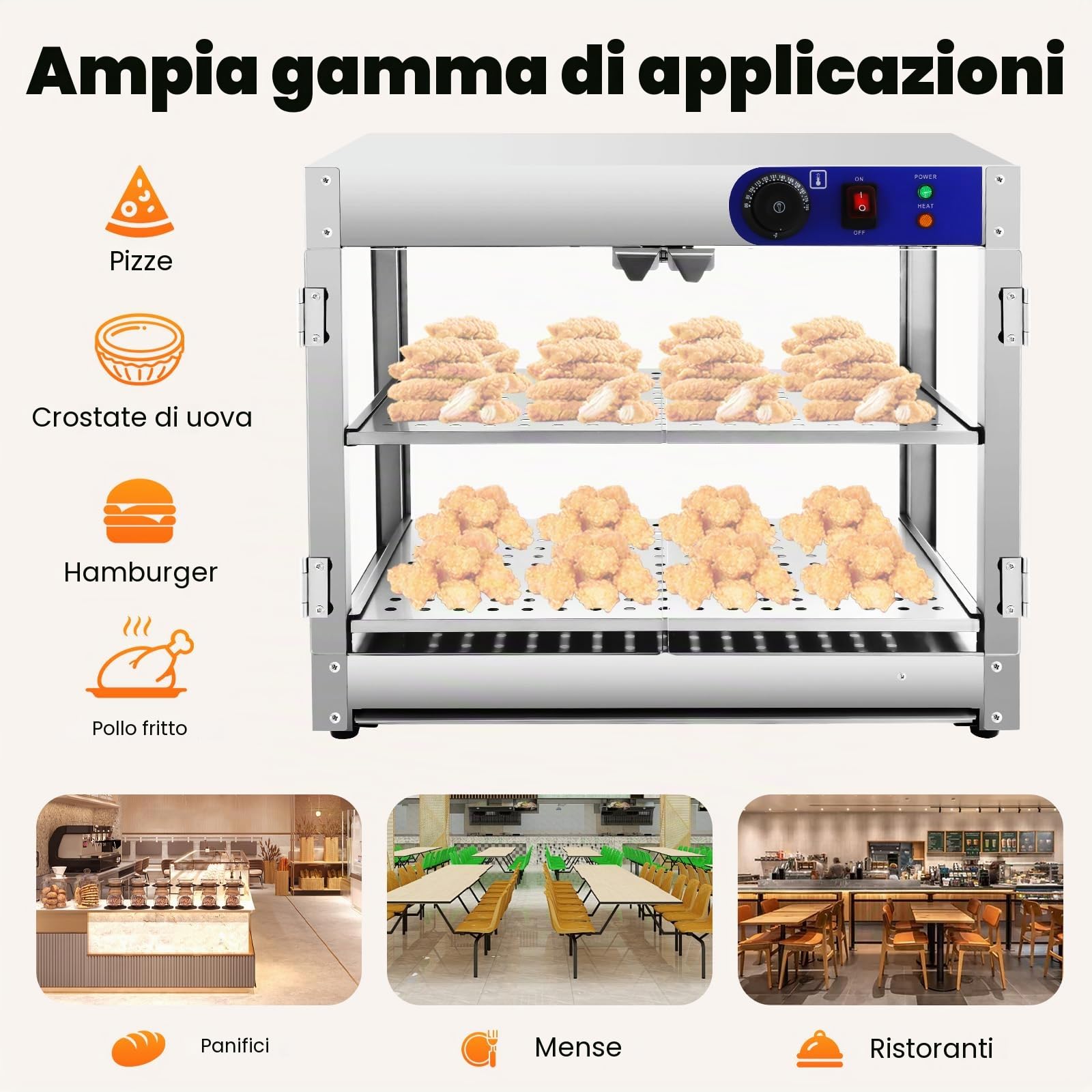 Vetrina per alimenti a doppio strato, con illuminazione a LED, capacità per ristoranti, panifici e caffetterie, 800 W