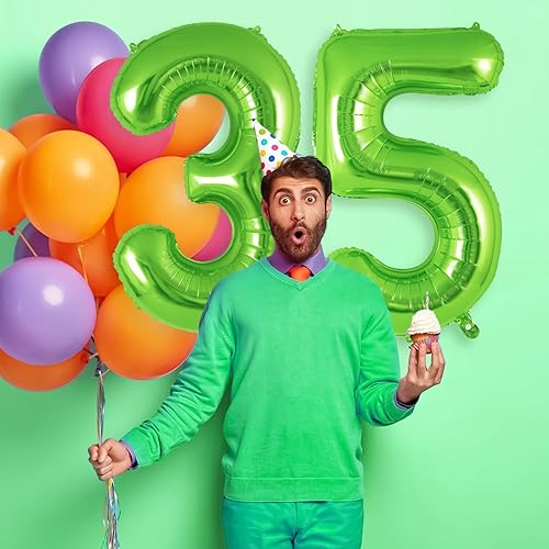 Miniatura 5 de Globo verde del número 5 de 40 pulgadas, globos grandes de aluminio con helio, globos gigantes de Mylar número 5 para decoración de fiesta de