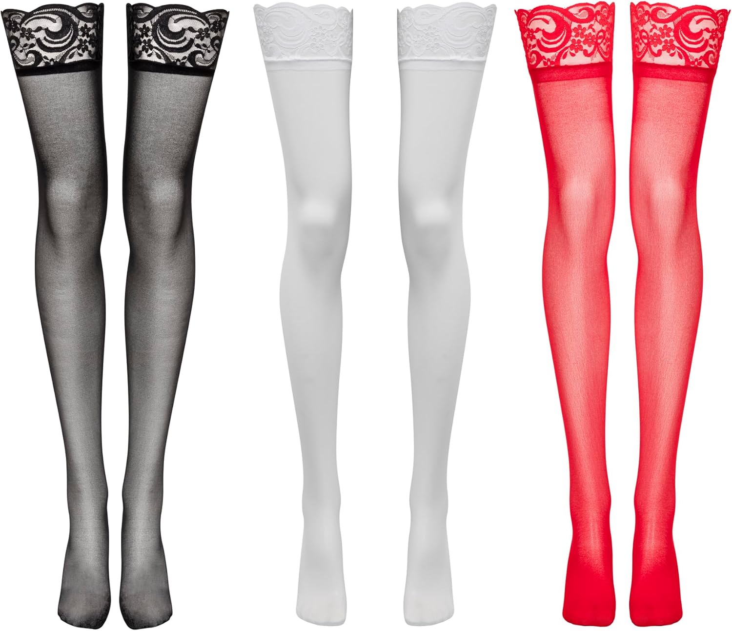 Lovehoney Lingerie Women's Stocking Plus Size Bundle | Red, Black & White 14-18 Thigh High Nylon Stockings