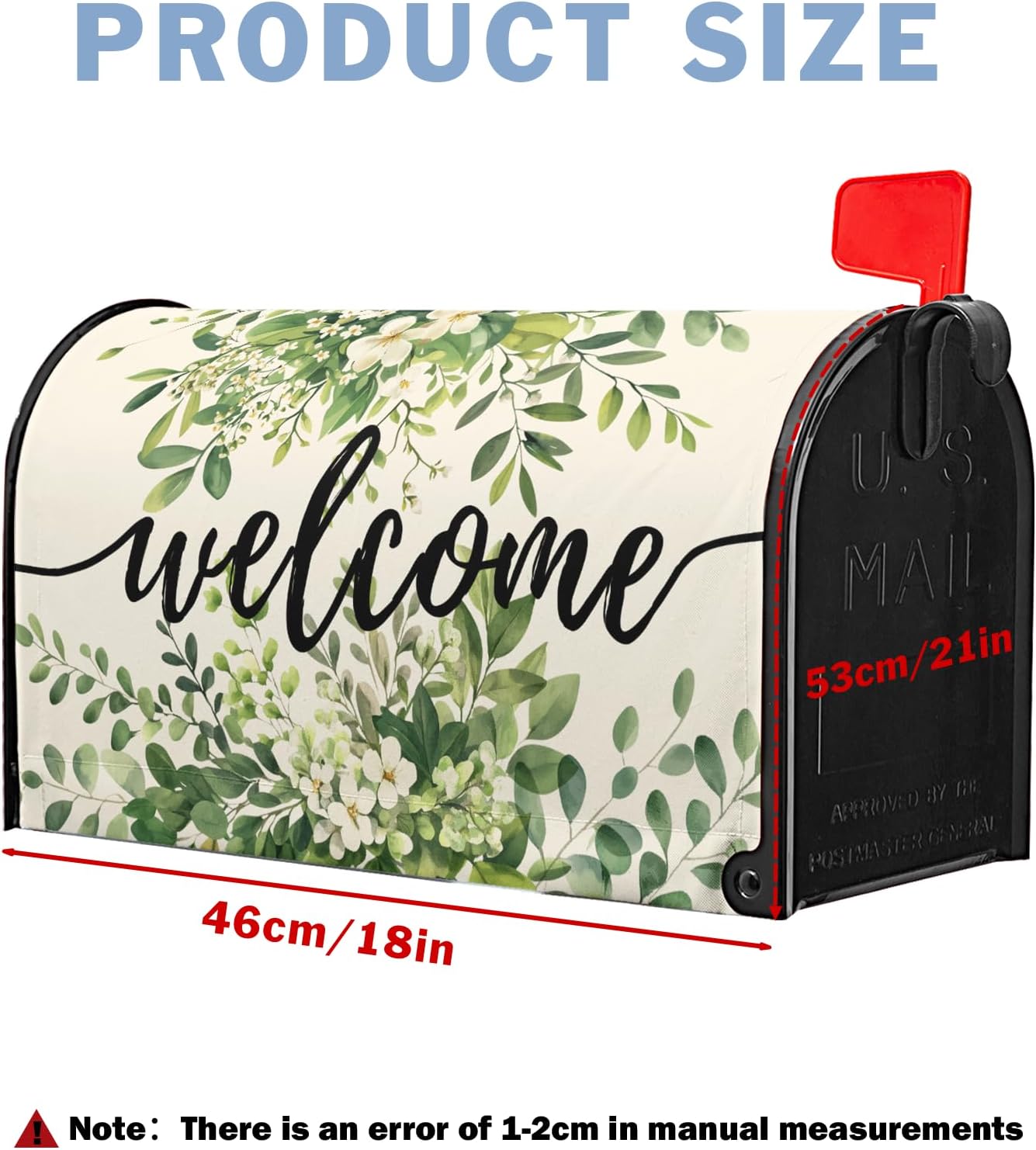 Welcome Spring Mailbox Covers Magnetic Green Eucalyptus Leaf Wreath Flowers Post Letter Box Cover for Garden Standard Size 21x18 in Mailbox Wraps for Yard Home Decor