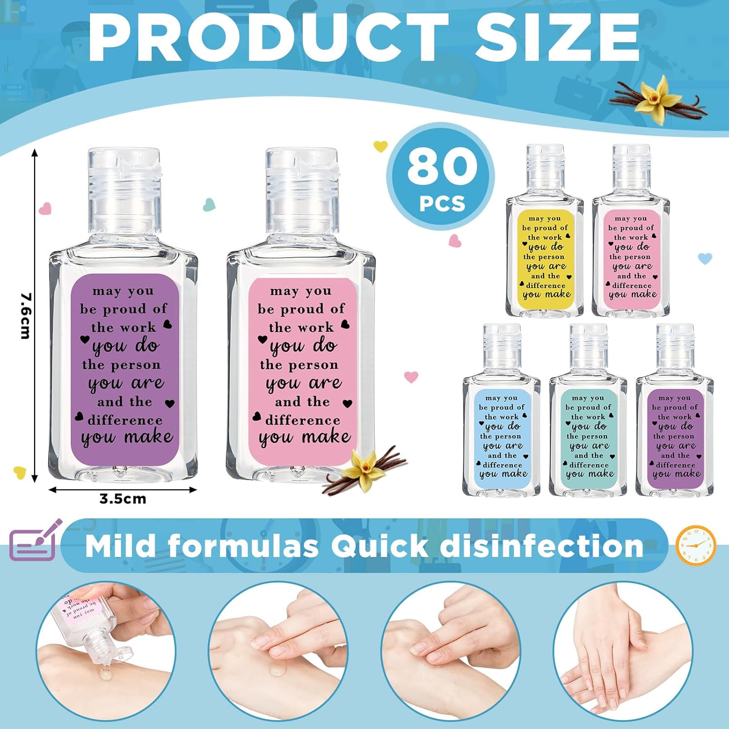 80 Pcs Thank You Gifts for Coworker Mini Hand Soap Bulk Scent Hand Sanitizer Travel Size Inspirational Appreciation Gifts for Party Supplies Friends Teacher Employee