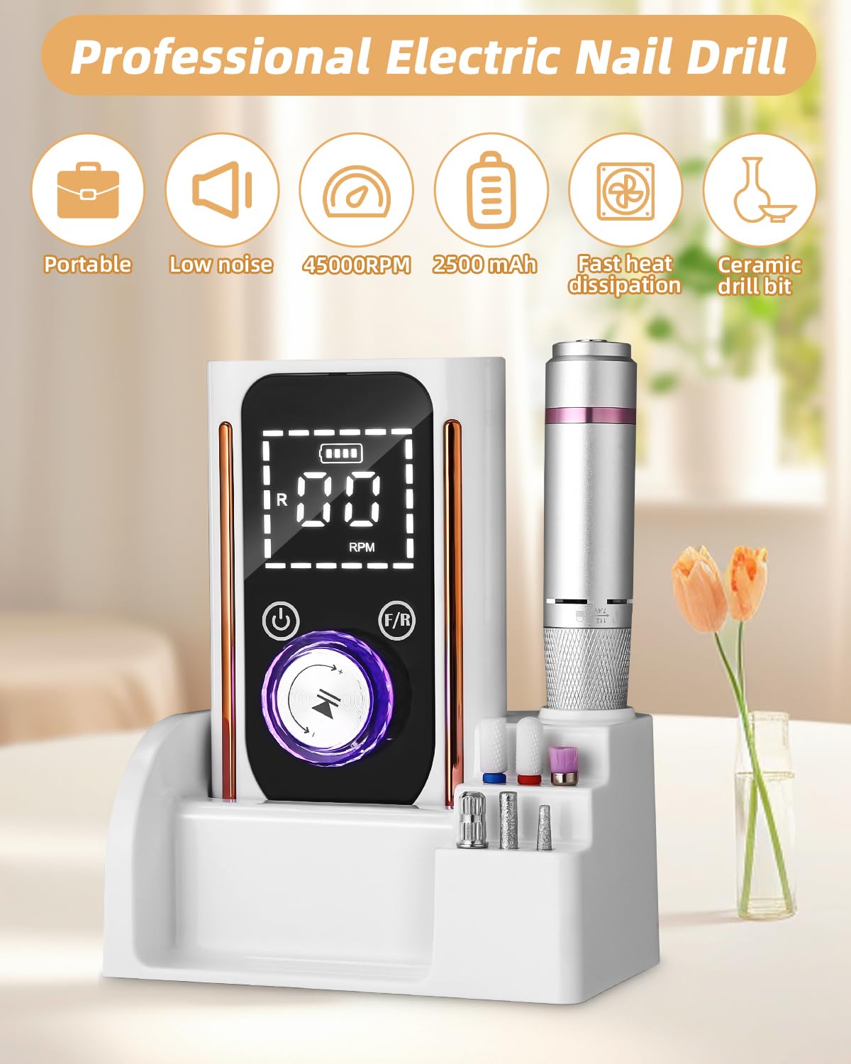 PERMUST Fresa per Unghie Professionale,45000 Giri Lima Elettrica per Unghie | 13 In 1 Frese per Unghie Senze Fili con Display Lcd, Nail Drill, Manicure Elettrico per Unghie Acriliche Gel, Pedicure