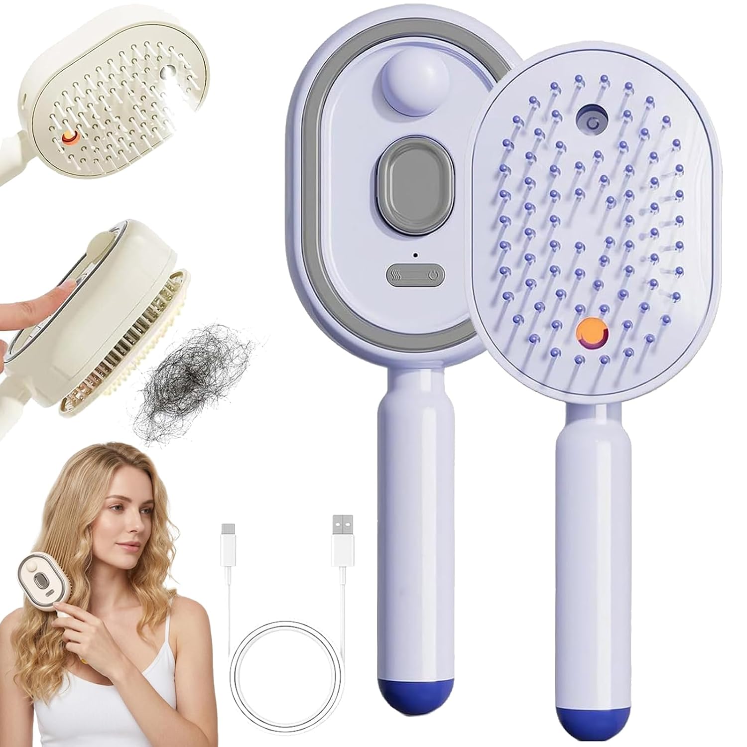 2026 New Electric Spray Air Cushion Massage Comb, Anti-Static Electric Steam Brush for Hair, Rechargeable Spray 3 in 1 Electric Scalp Massager for Reduce Frizz, Nourishes Hairs, Anti-Static (Purple)