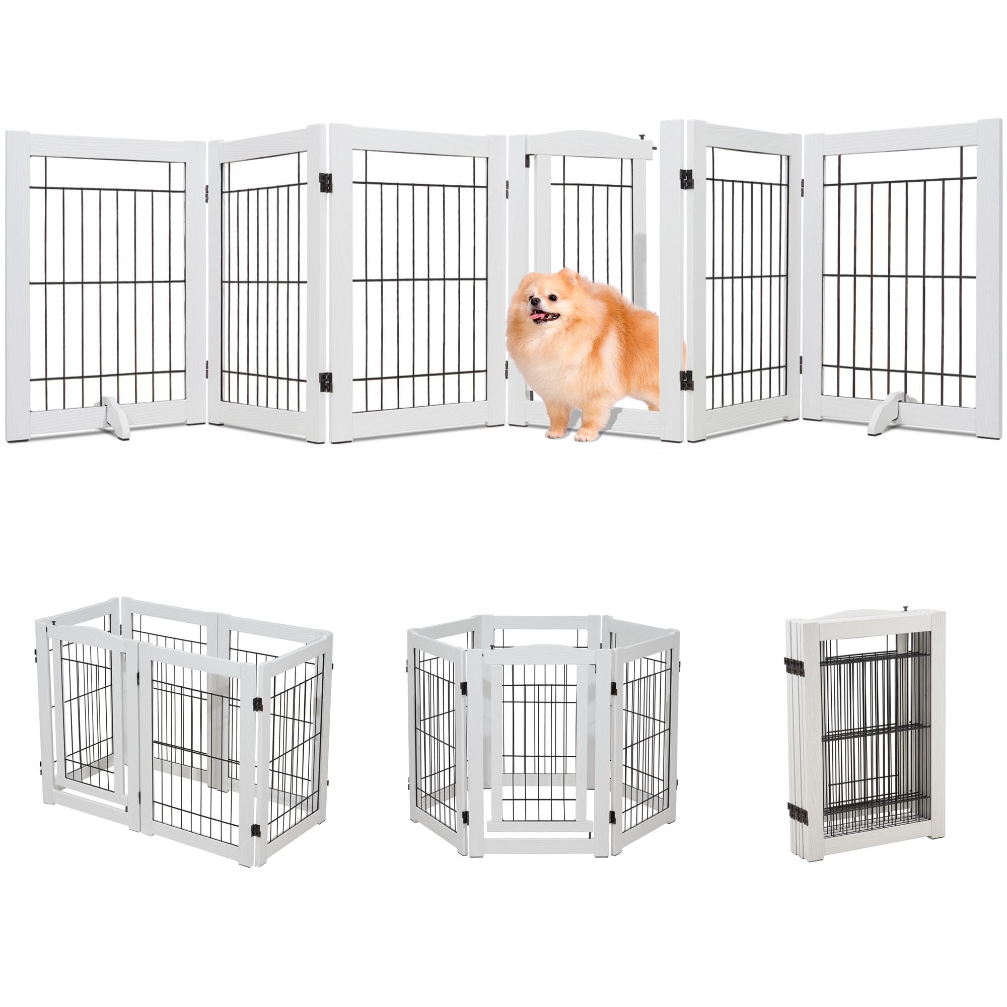 SIMFLAG Freestanding Dog Gates with Door for The House 6 Panels Extra Wide Dog Gates for