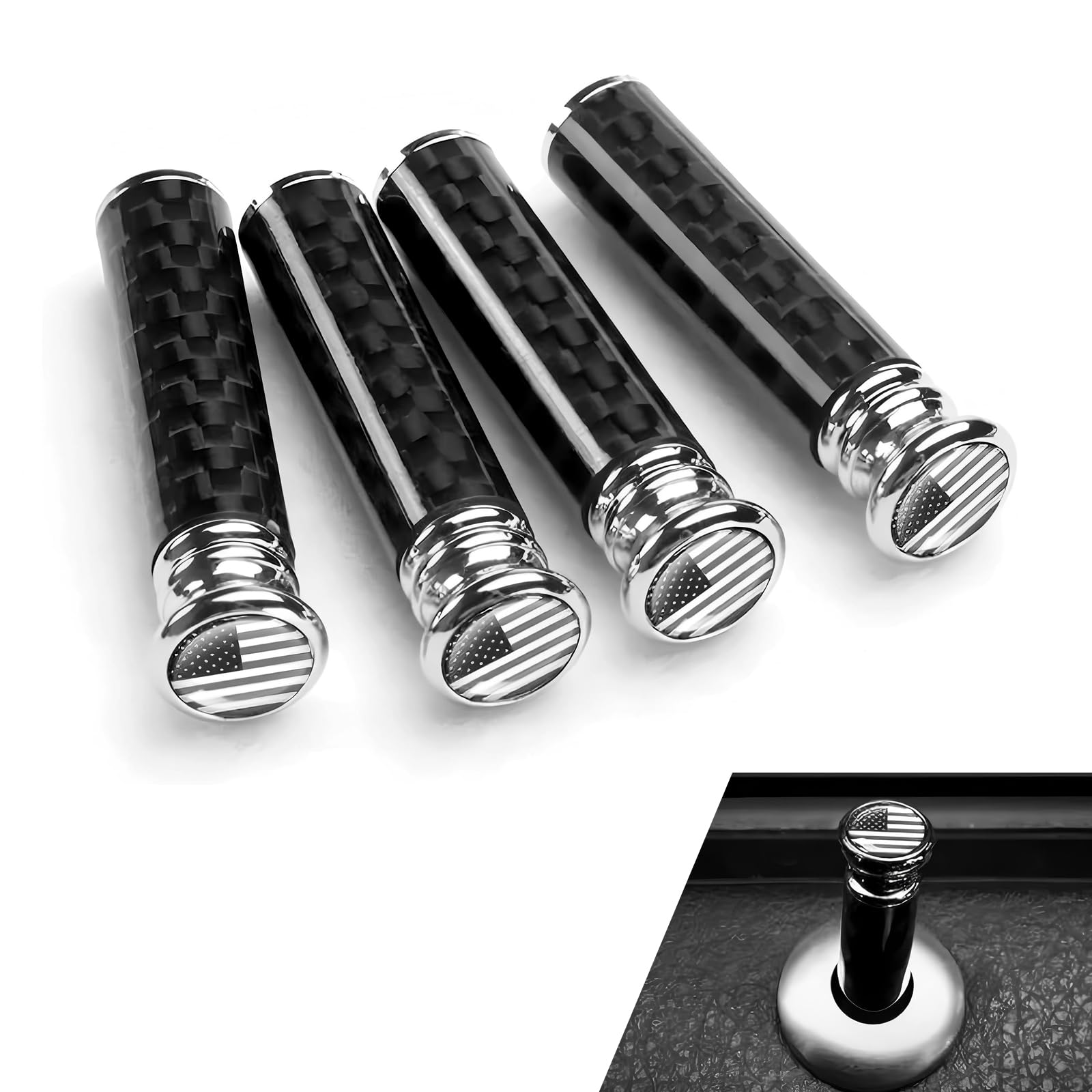 WZP 4PCS Car Door Lock Knobs, Carbon Fiber Door Lock Bolt Pin Cover, American Flag Lift Bolt Decorative Replacement Accessory, Universal Car Interior Accessories for SUV Truck RV Van (Black)