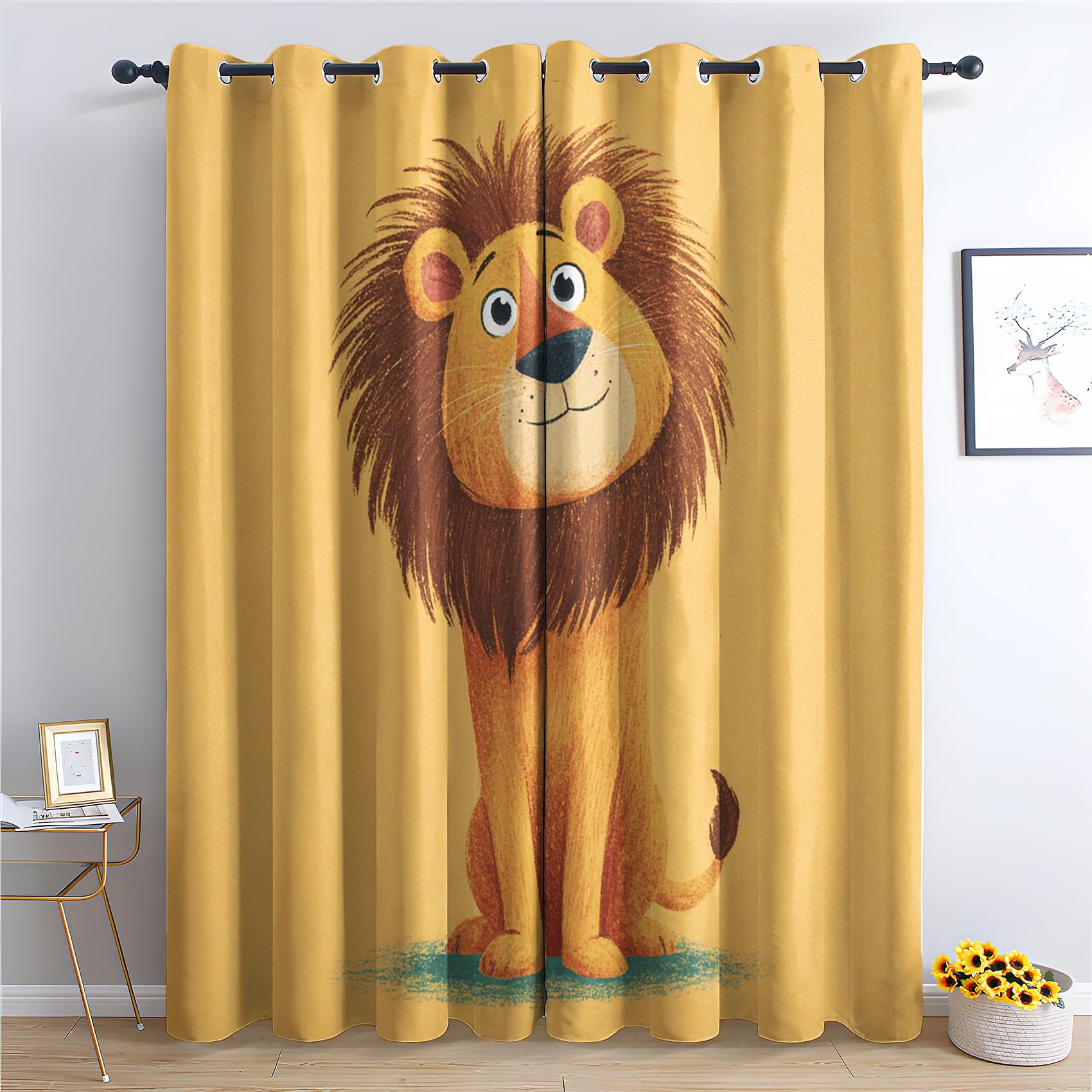 Venivici Lion Blackout Curtains for Bedroom Living Room - 108 Inch Drop Curtains Eyelet, Kids Cartoon Forest Animal Patterned Window Treatments, Thermal Insulated Drapes 90x108 2 Panels