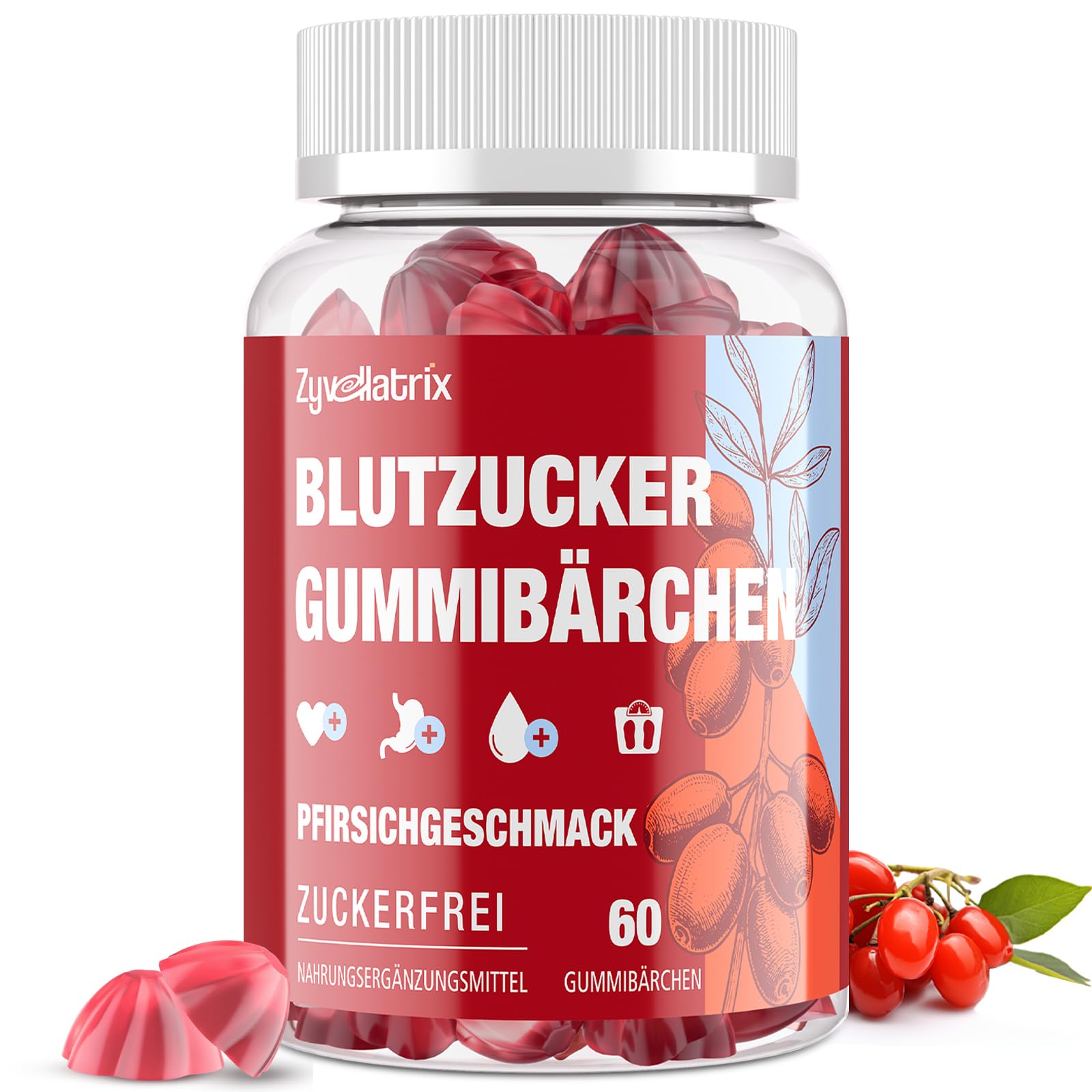 Berberin Gummies – 2000mg Hochdosiert Berberine – mit Ceylon-Zimt, Kurkuma, Schwarzem Pfeffer, Magnesium & Chrom – Zuckerfrei, Vegan – Unterstützt Gewichts & Herzgesundheit – 60 Pfirsich Gummibärchen