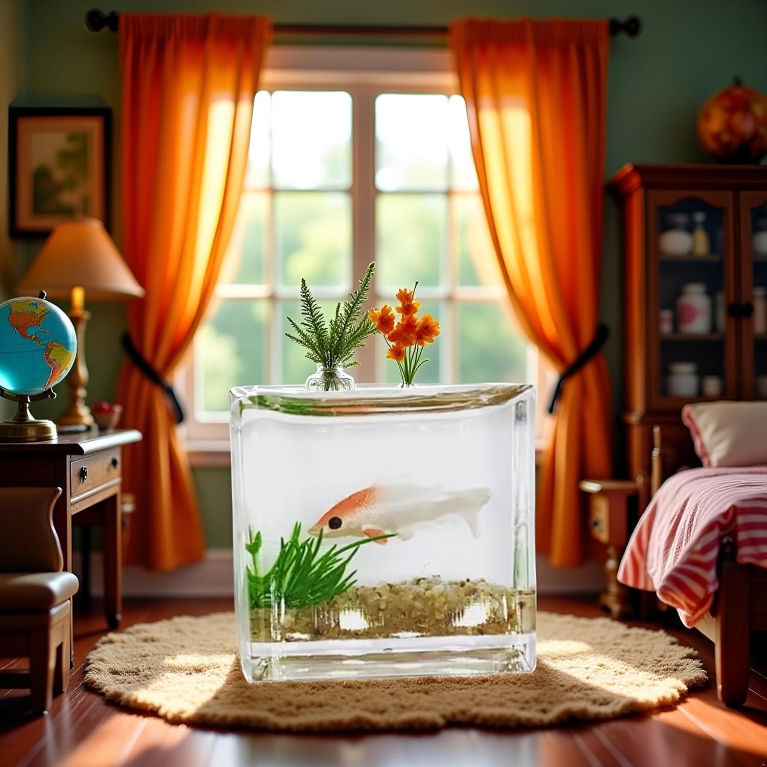2Pcs White Goldfish Charm of A Mini Tank with This 1:12 Scale Miniature Accessory Square Fish Tank Realistic Glass Decor for Dollhouse Display Captivating Miniature - Image 4