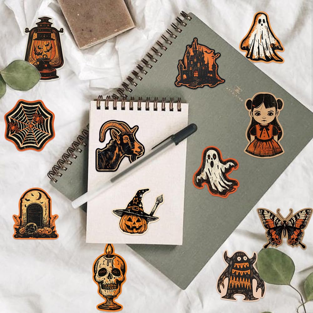 50Pcs Retro Halloween Stickers Laptop Car Scrapbook Phone Skateboard Suitcase Luggage Bike Cute Halloween Vinyl Waterproof Aesthetic Personalised Stickers for Teens Boys Girls Adults - Image 4