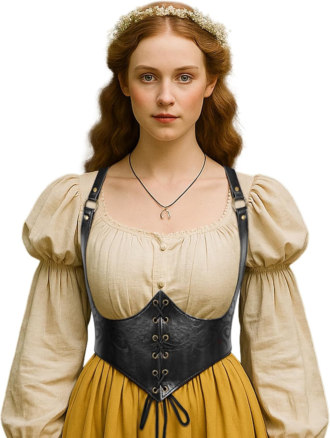 Corset Belt for Women, Elastic Waist Lace-up Faux Leather Gothic Costume Waspie Corset Belt for Renaissance Cosplay - Image 2