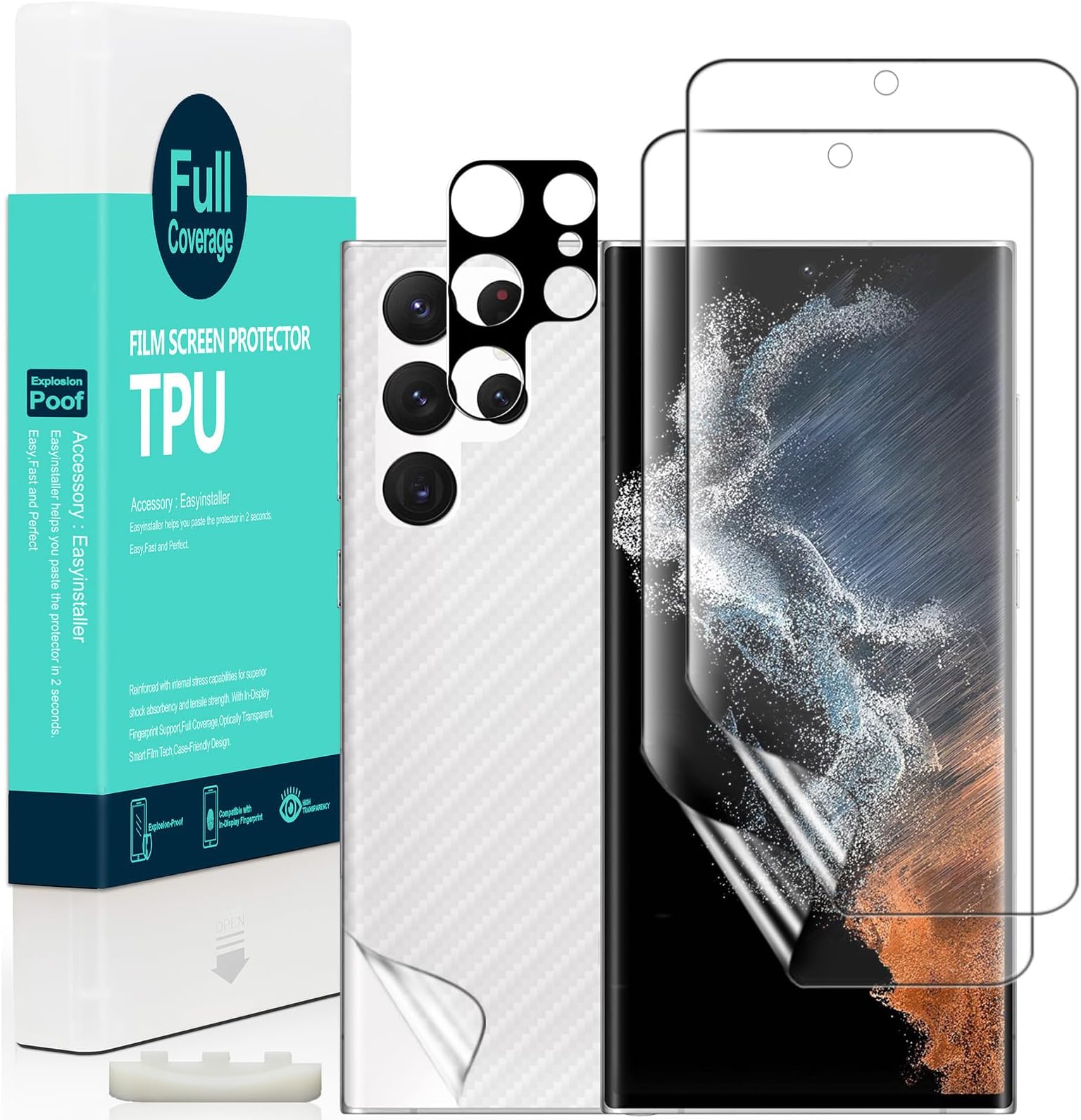 Ibywind 2 Pcs Screen Protector For Samsung Galaxy S22 Ultra(5G),Flexible TPU Film,With 1Pc Camera Lens Protector,1Pc Back Film,Bubble Free,Easy To Install