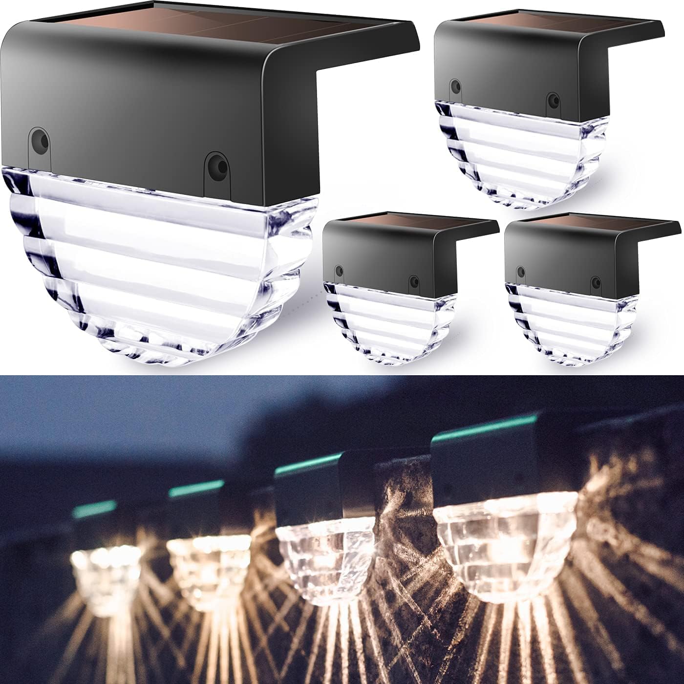 NEXT LIFE Solar Deck Lights, 4Pack Outdoor Fence Solar Lights Waterproof LED Solar Stair Lights, Outdoor Solar Fence Lights for Deck, Stairs, Step, Yard, Patio, and Pathway (Round Shape)