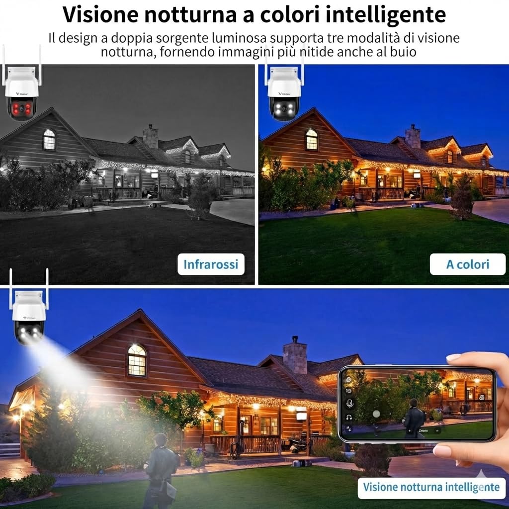 Nuwo 2K Telecamera Wi-Fi Esterno PTZ | 270°Pan/90°Tilt | Videocamera Sorveglianza IP Visione Notturna a Colori | Audio Bidirezionale | Rilevamento del Movimento | Allarme Sonoro e Luminoso | IP66