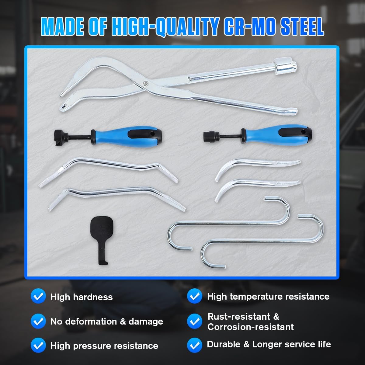 Drum Brake Tool Kit 18PCS Drum Brake Tools Labor-saving Brake Spring Pliers Anti-rust Brake Spring Installer Remover Compressor Brake Adjustment Spoon Brake Pad Gauge Measuring Tool Brake Bleeder Hose