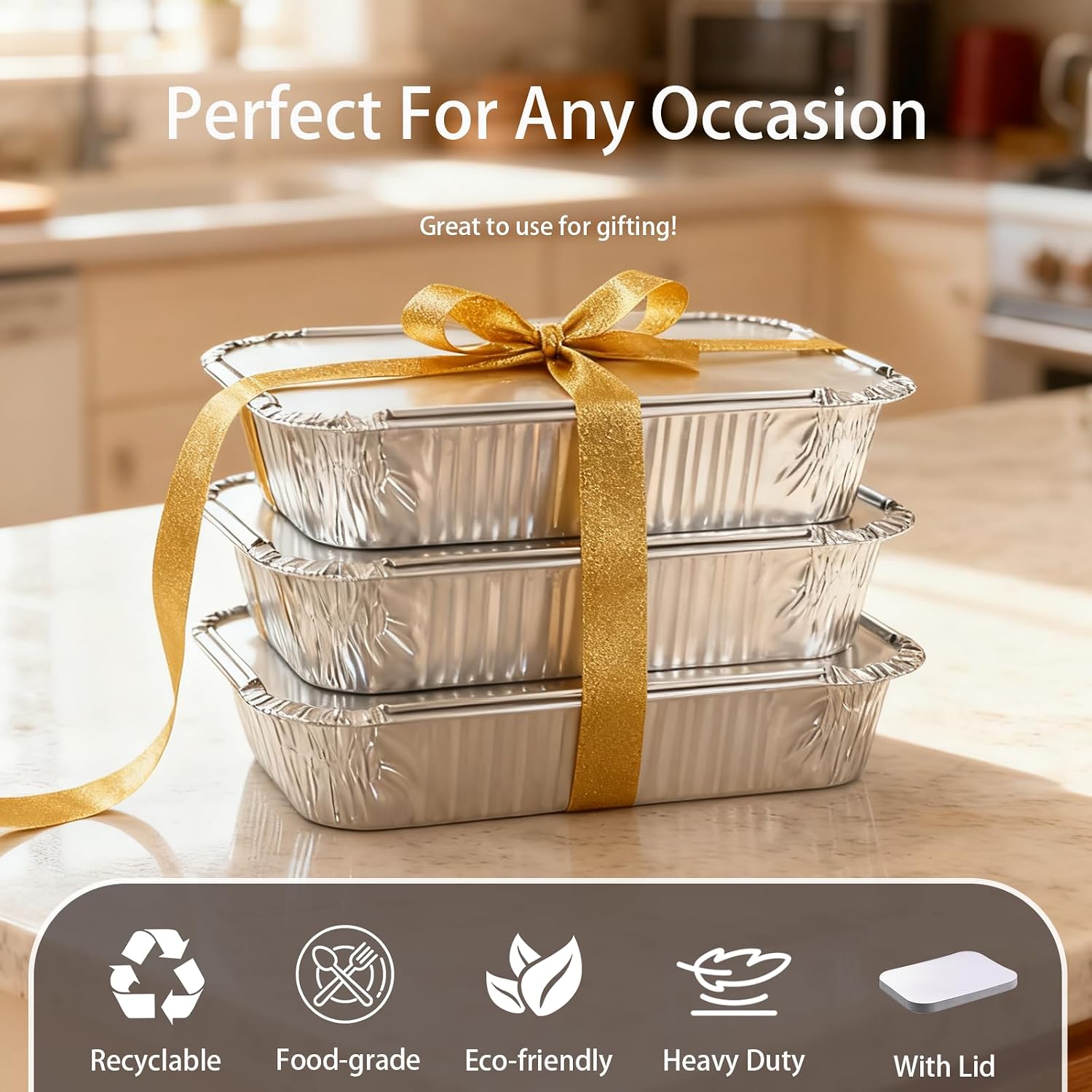 Aluminum Foil Pans with Lids - 2.25 LB To Go Food Containers Disposable Tin Foil Meal Prep Containers with Lids, 30 Pans and 30 Cardboard Covers for Baking, Freezer & Food Storage, 8.5" X 6" (30 Pack)