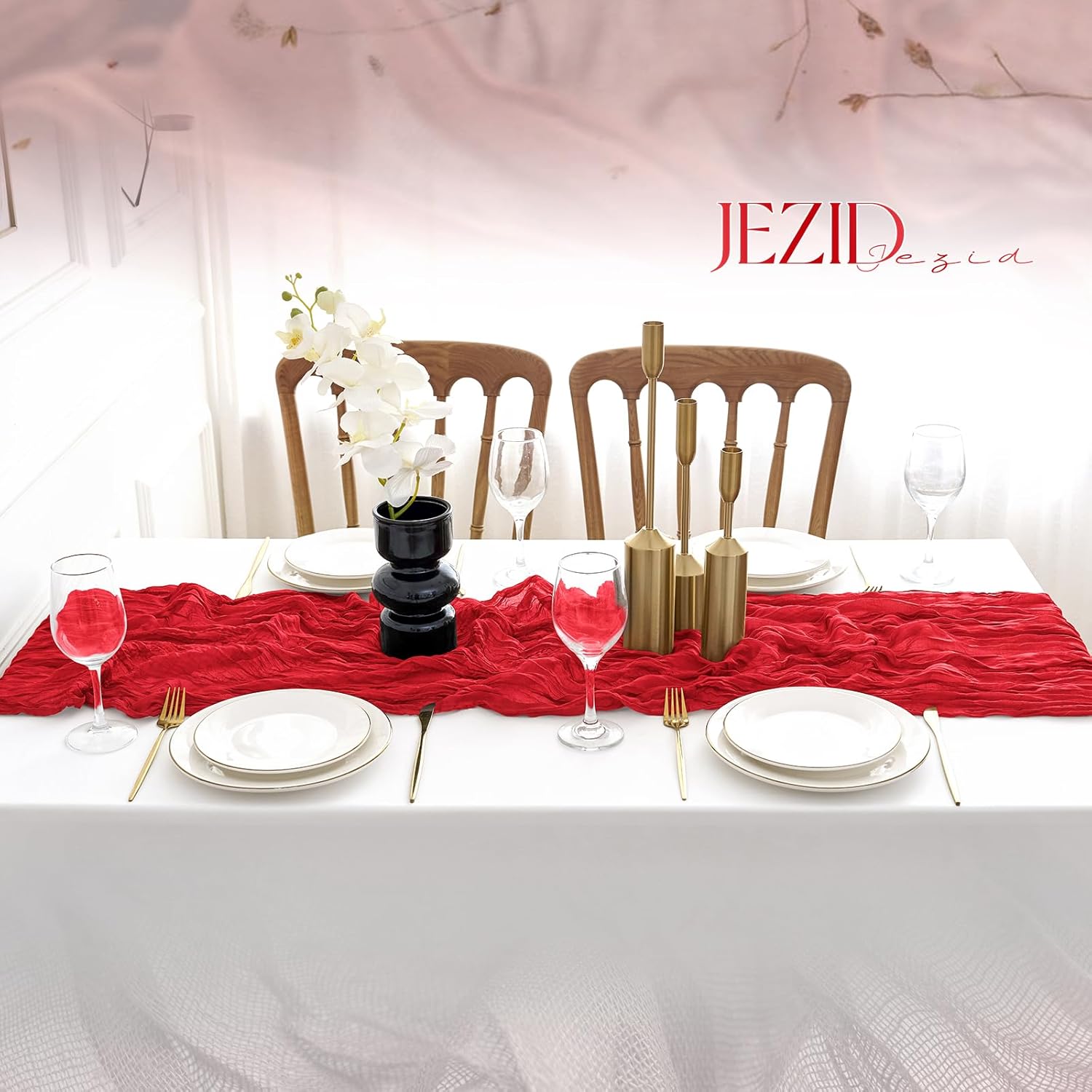 12 Pack Red Christmas Table Runner 10FT Boho Rustic Gauze Cheesecloth 120 inch Red Cheese Cloth Runner for Wedding Bridal Baby Shower Party Home Decoration