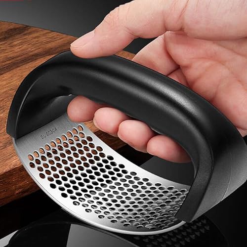 Miniatura 7 de Balancín de prensa de ajo, trituradora de ajo de acero inoxidable, picadora, picadora con pelador de ajo de silicona, mini herramientas de cepillo