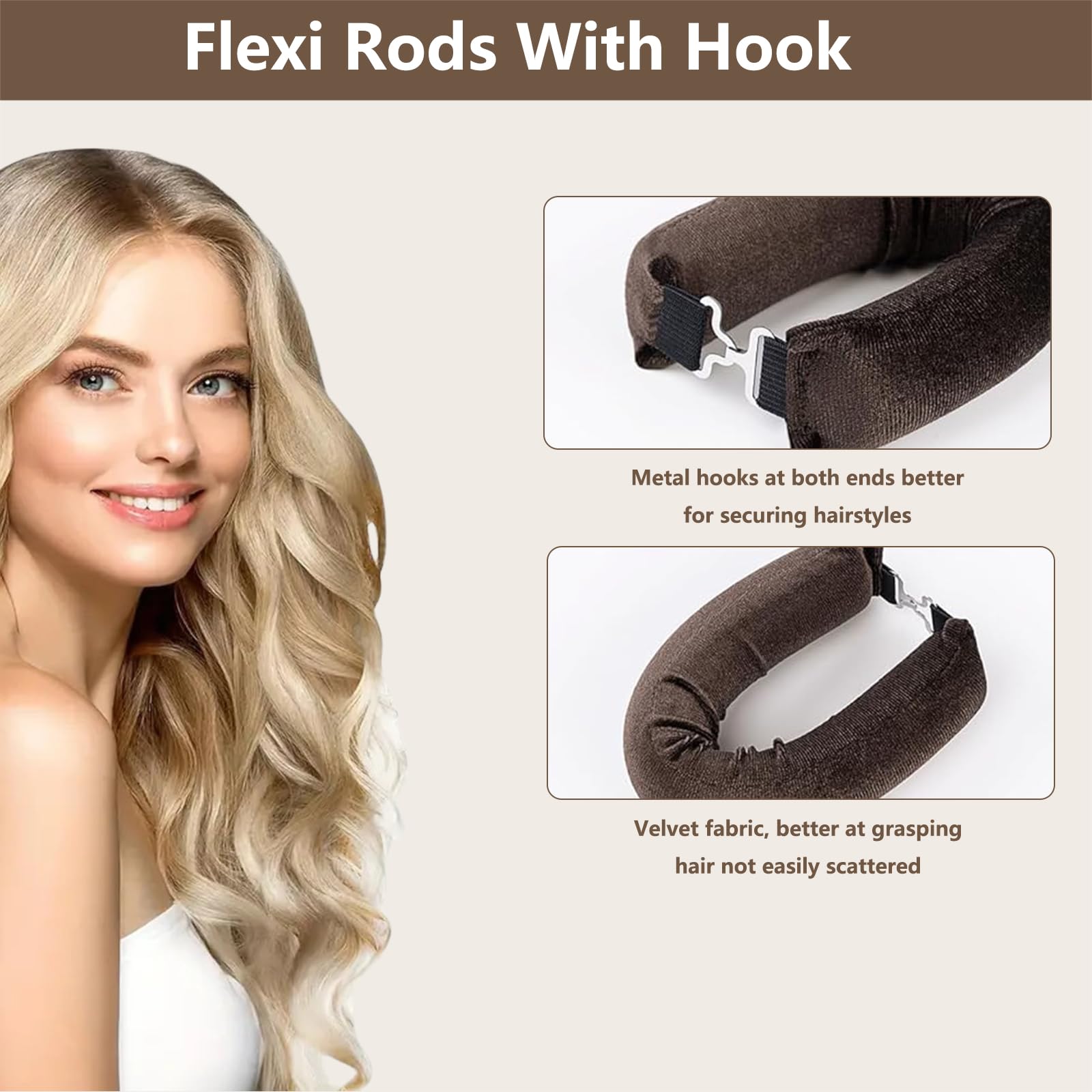 FENGZIZH Heatless Curlers, 4Pcs Heatless Hair Curlers with Satin Silk Head Hair Scarf and 2 Hair Bands - Image 3
