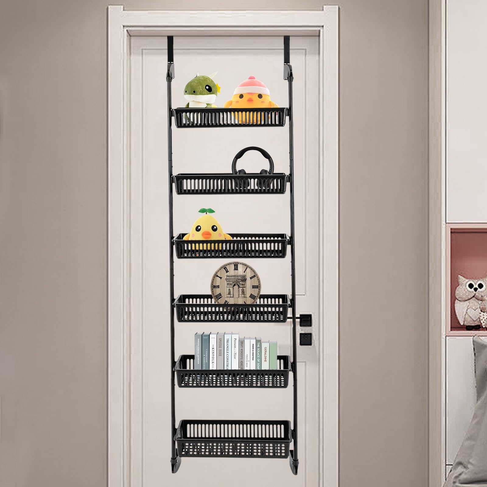 KOMFOTTEU Organiseur Suspendu Métal 6 Étagères - 43x18x197 Cm - Range-cuisine, Douche, Garde-manger - Fixation Porte Ou Mur