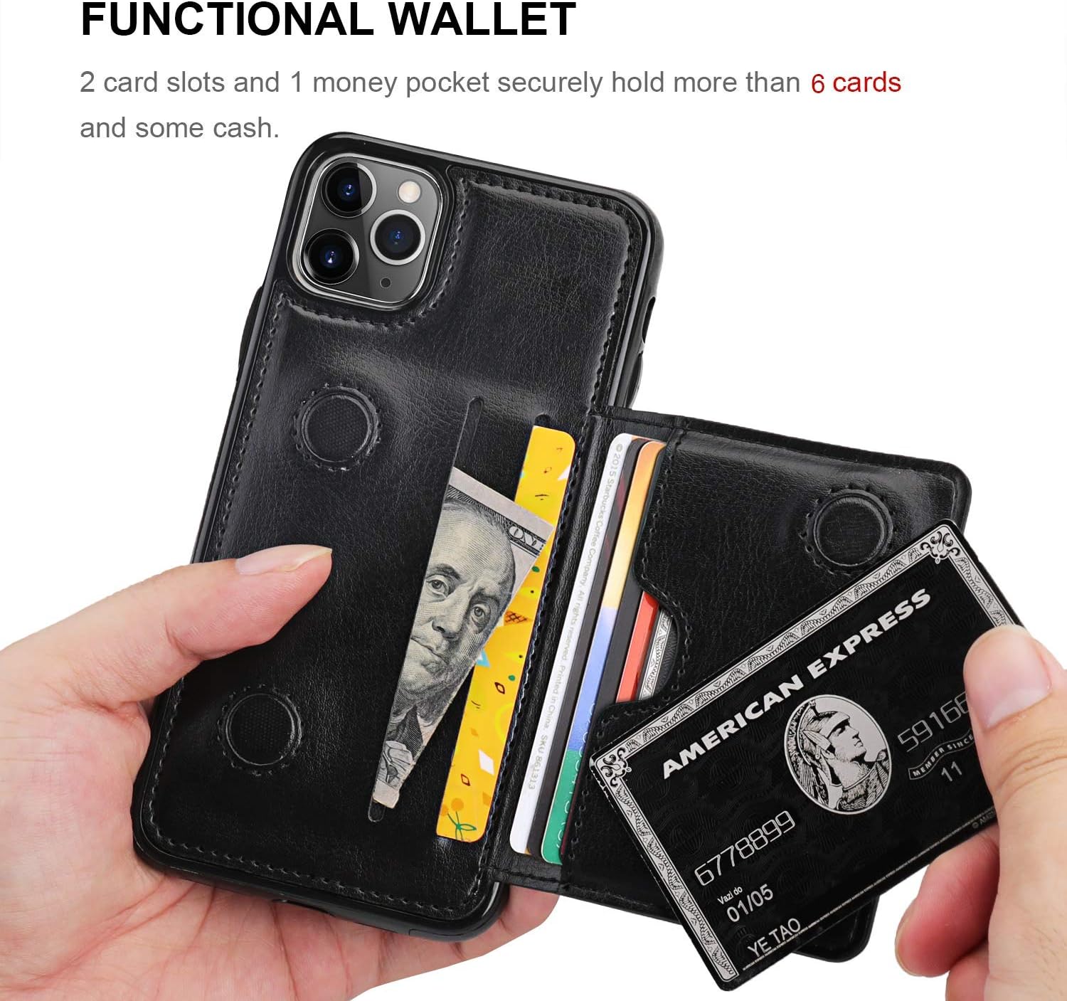 KIHUWEY iPhone 11 Pro Max Wallet Case Credit Card Holder, Premium Leather Kickstand Durable Shockproof Protective Cover iPhone 11 Pro Max 6.5 Inch(Black)