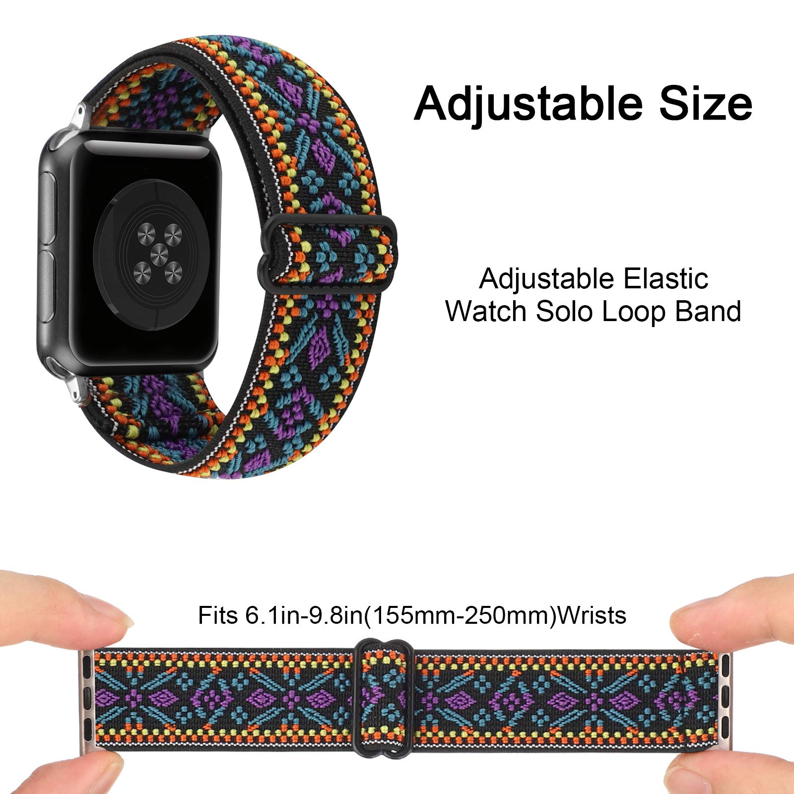 Adjustable Stretchy Solo Loop Nylon Strap Compatible with Apple Watch Elastic Band 38mm 40mm 41mm iWatch Series SE/7/6/5/4/3/2/1 (Aztec Boho, 38mm/40mm/41mm)