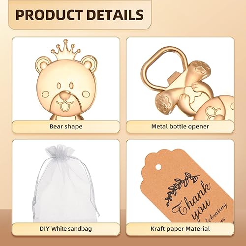 Miniatura 10 de KaGrbves 24 piezas de regalos de baby shower para invitados, diseño Poppin, abrebiberones, regalos de devolución o recuerdos con etiquetas de regalo