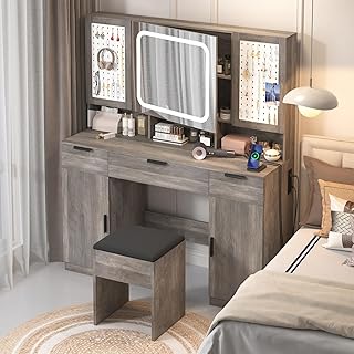 Karl home Large Vanity Table Set with LED Lighted Mirror and 2 DIY Pegbo...