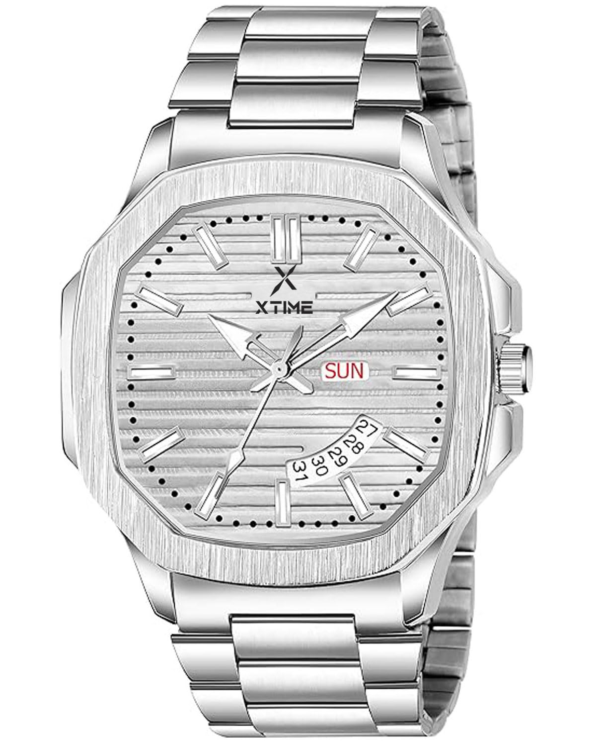 XTIME Premium 3D Design Silver Dial Day and Date Functioning Analogue Wrist Watch for Mens & Boys (B0D4DWFPBJ) Amazon Price History, Amazon Price Tracker