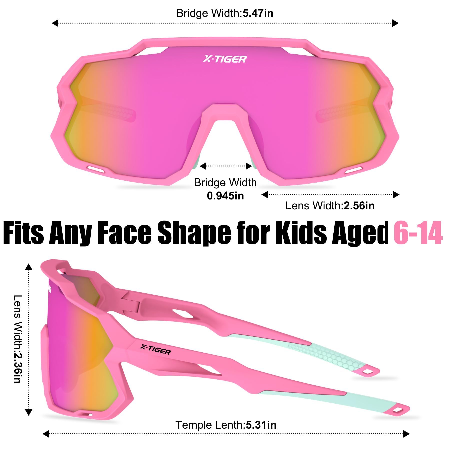 X-TIGER Occhiali Da Sole Polarizzati UV400 Per Bambini 8-14 Anni, Montatura TR90, Sportivi Per Ciclismo E Outdoor, Con Naselli Regolabili
