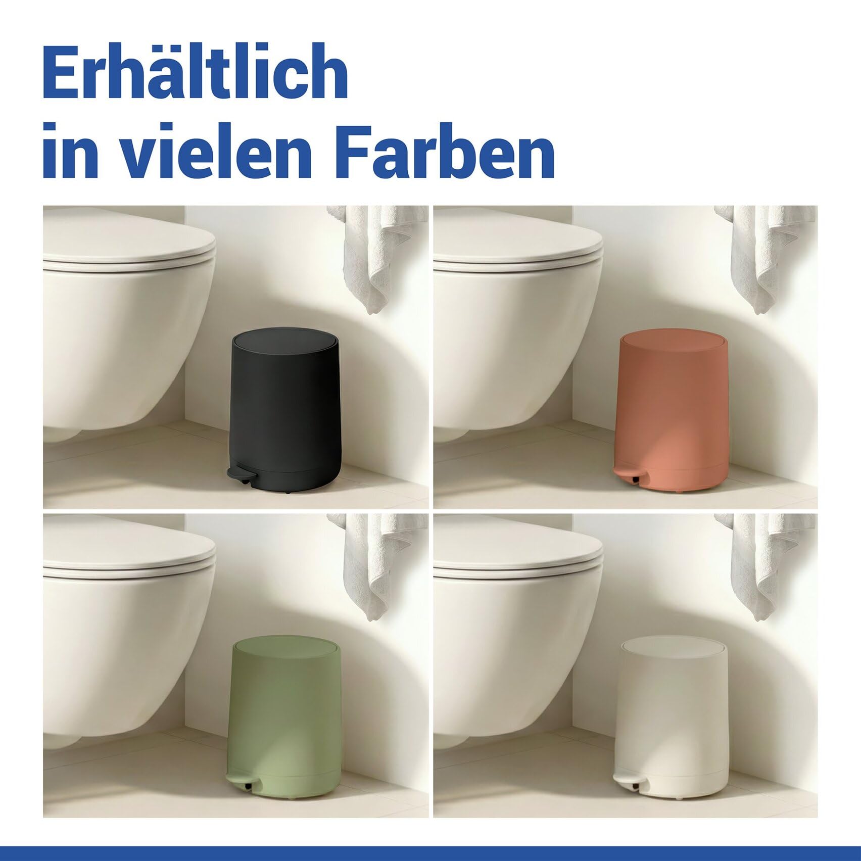 WENKO Kosmetik Treteimer Mod. Fablo aus Kunststoff, Soft-Touch-Beschichtung, Bad-Mülleimer 5 L, Abfalleimer mit Easy-Close Absenkautomatik und Einsatzbehälter, für Bad, Küche oder Büro, schwarz matt