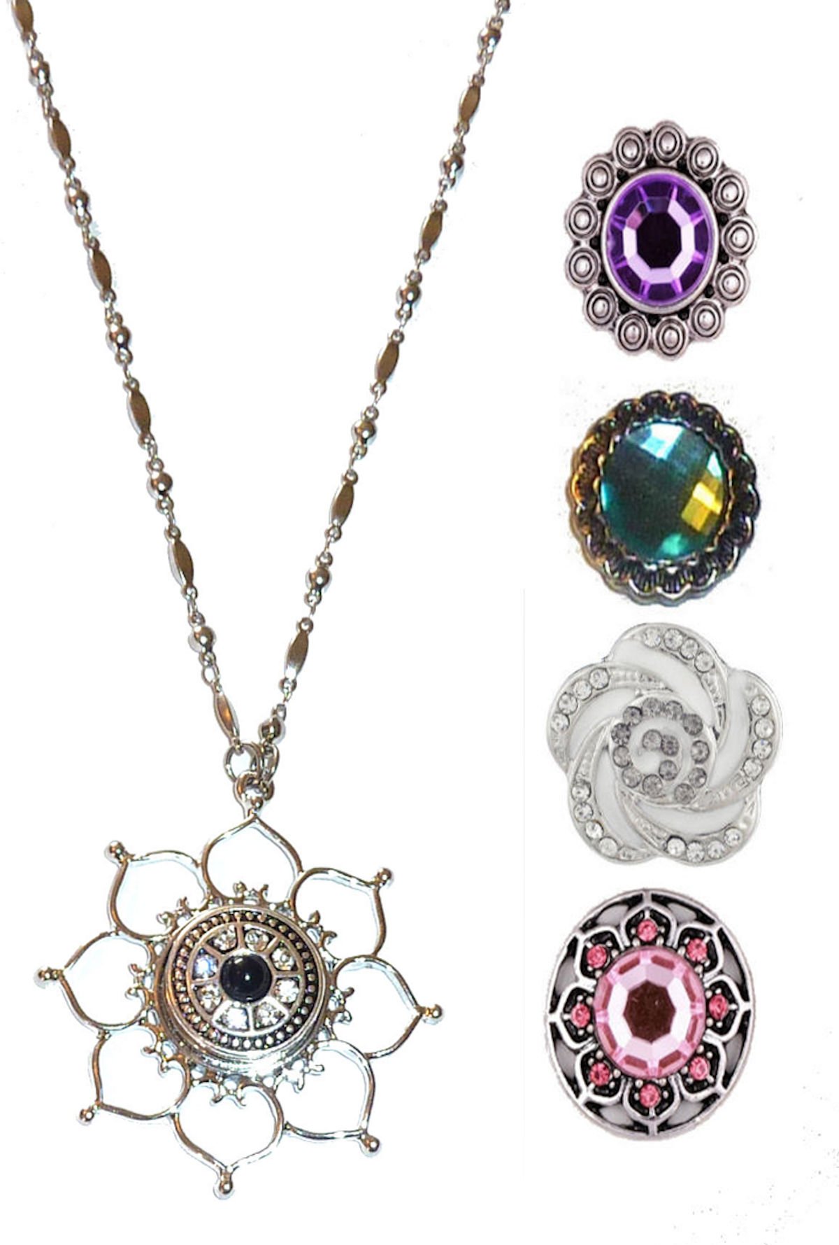 Hidden Hollow BeadsSnap Interchangeable Women's Fashion Jewelry Necklace, 18" or 24" long, Fancy STRONG Stainless Steel Chain. Comes in a gift box.