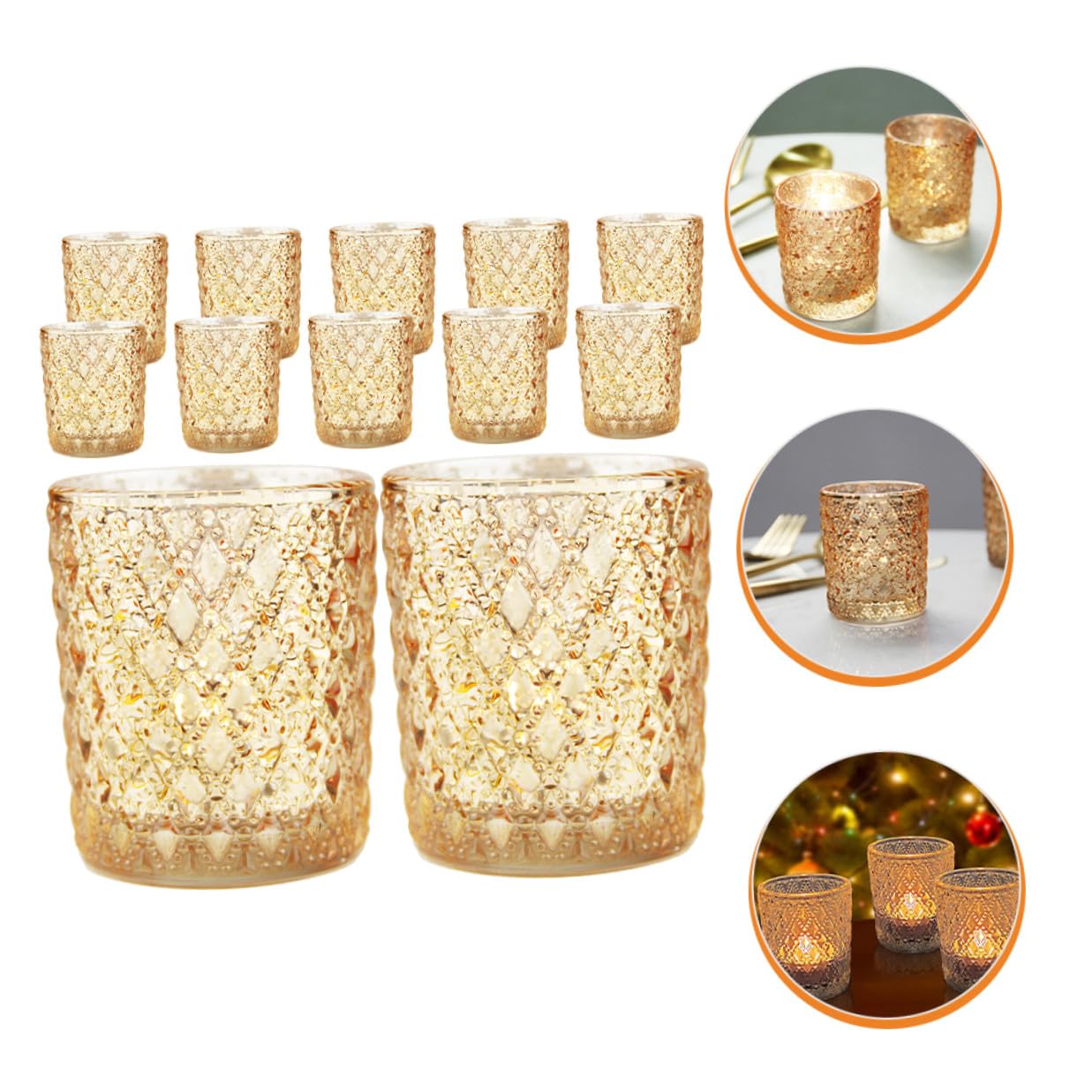 LALAFINA Bicchierini per Candele Design a Rilievo Europeo in Vetro Oro Set 12 Pezzi Portacandele Eleganti e Pratici per Vita Quotidiana e Eventi Speciali