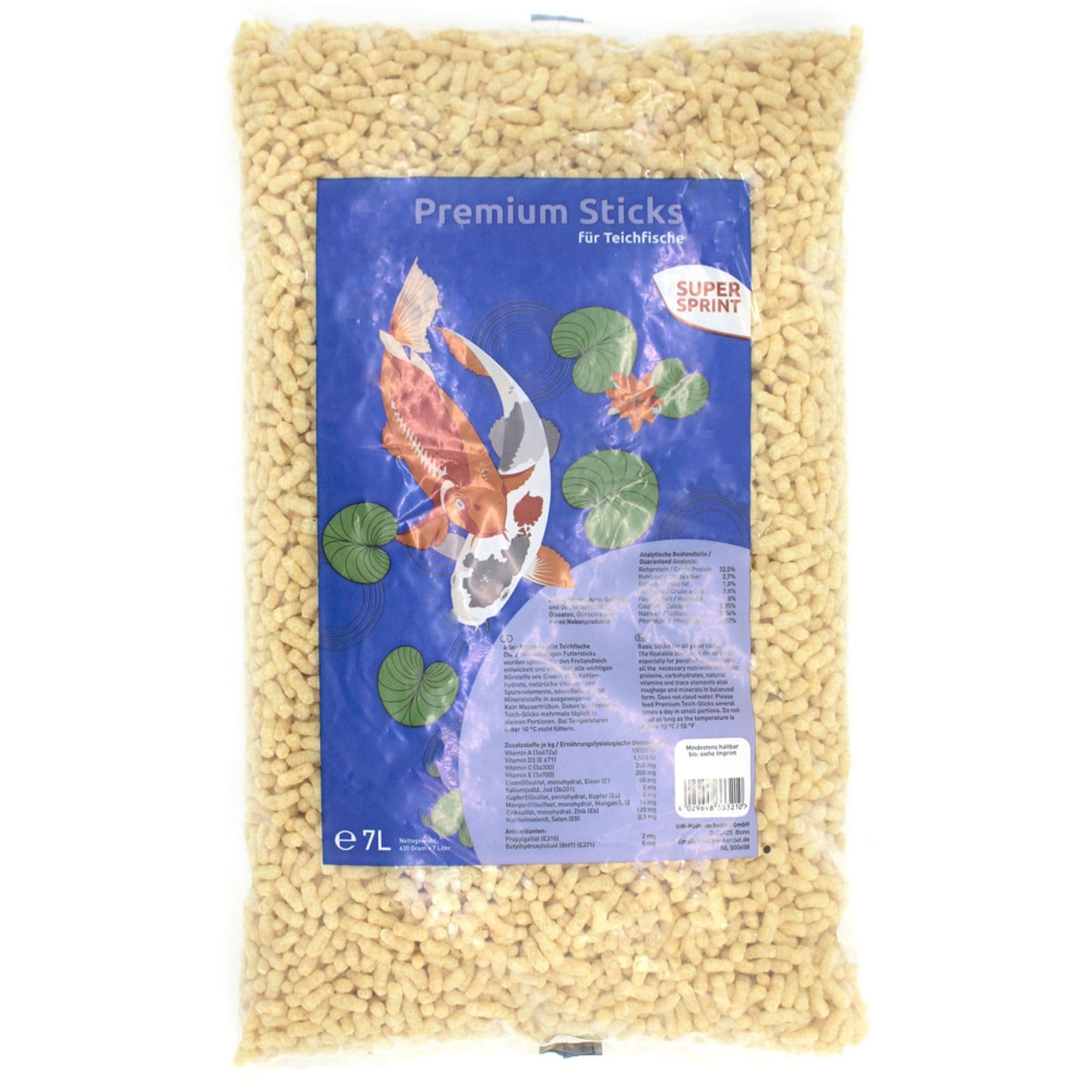12 palitos de 7 L/630 g Super Sprint Premium para peces de estanque para peces de alimentación de peces