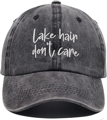Embroidery Lake Hair Dont Care Hat, Lake Life Distressed Baseball Cap